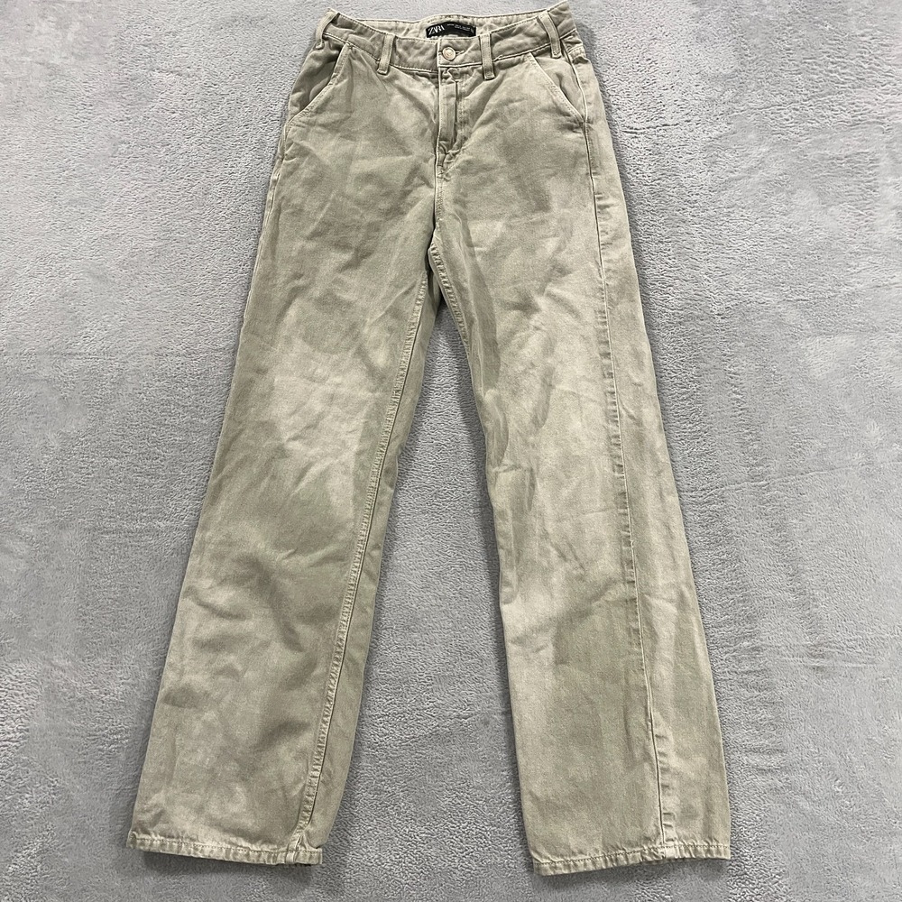 Zara Jeans Womens 2 High Rise Wide Leg Green Faded Denim Y2K Southwestern